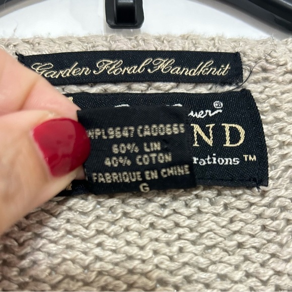 Eddie Bauer Legend Hand Knit Cardigan Sweater Garden Floral Flower Linen Sz L - Picture 7 of 10